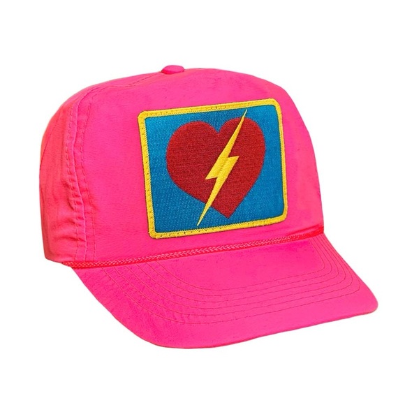 Aviator Nation Bolt Heart Neon Pink Vintage Nylon Trucker Hat NWT
